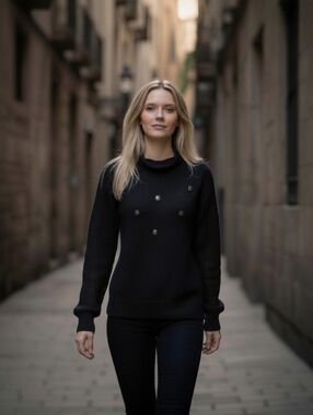 Vintage Via Italia Italian Handloomed High-Neck Crochet Sleeve Button Sweater L